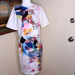 DO & BE OFF WHITE/FLORAL SKIRT SUIT SIZE LARGE
